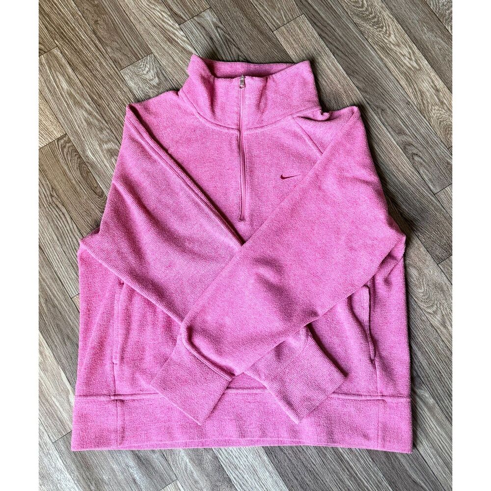 Nike Pink Textured Knit Half Zip Pullover Sweatshirt Size Medium